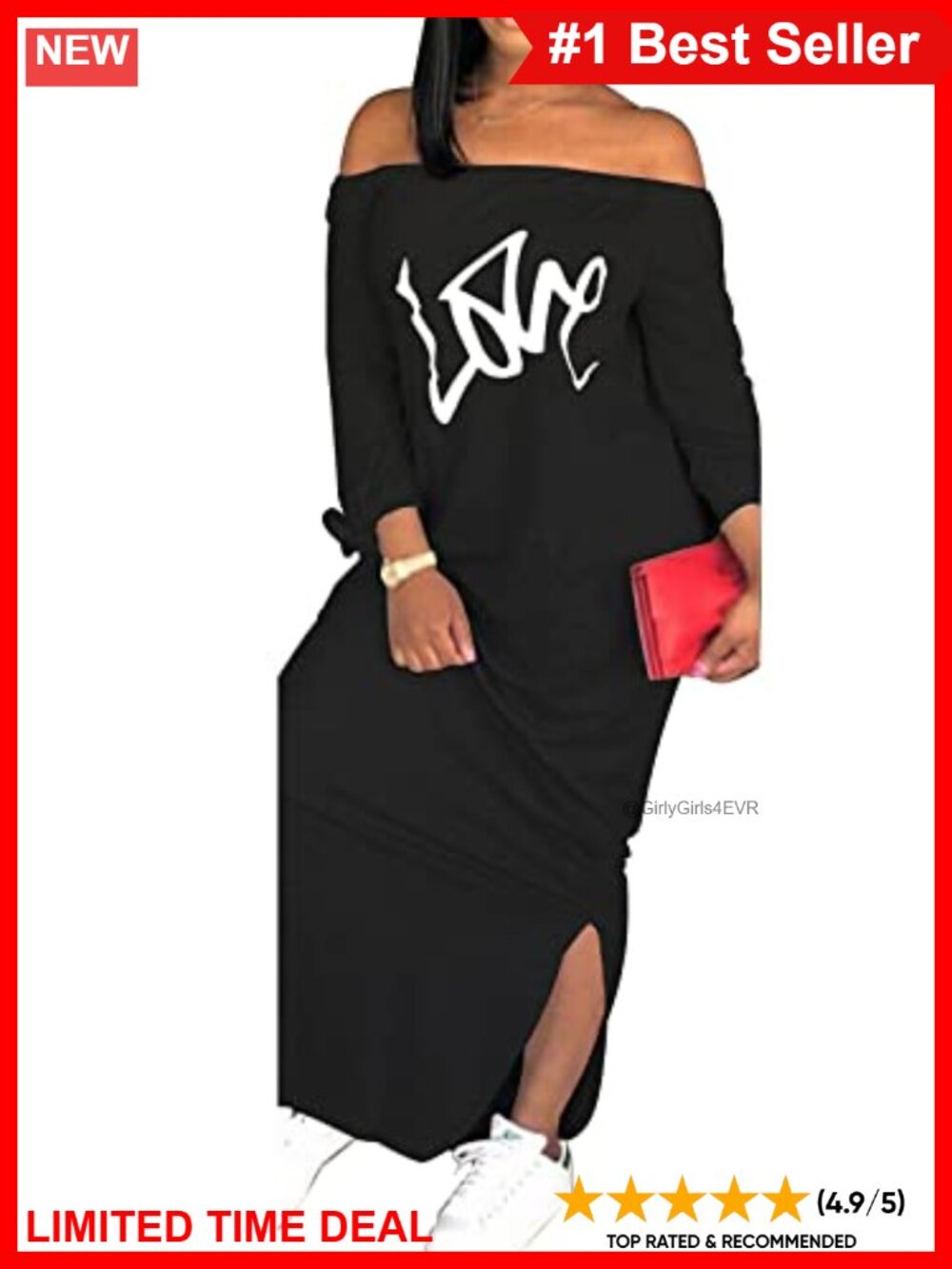 Off Shoulder Maxi Dress Loose Long Sleeve Tunic with Pockets